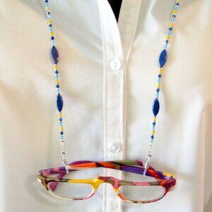Blue Beaded Eyeglass Lanyard Chain Bead Face Mask Necklace